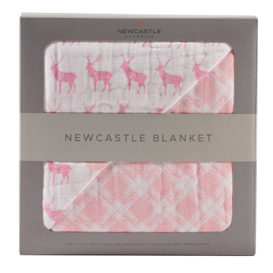 Pink Deer & Primrose Pink Plaid Newcastle Blanket