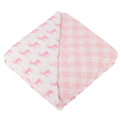 Pink Deer & Primrose Pink Plaid Newcastle Blanket