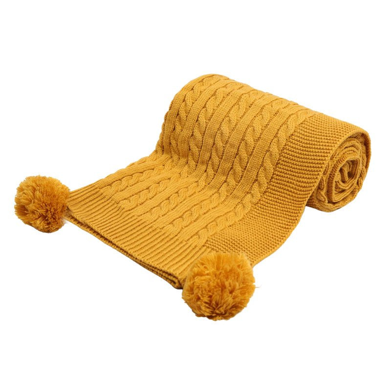 Pom Pom Blanket /Wrap Mustard