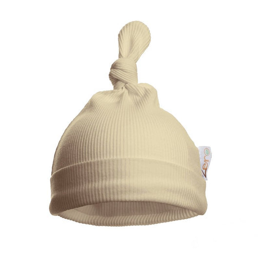 Ribbed Cotton Knot Hat | Biscuit | 0/6M