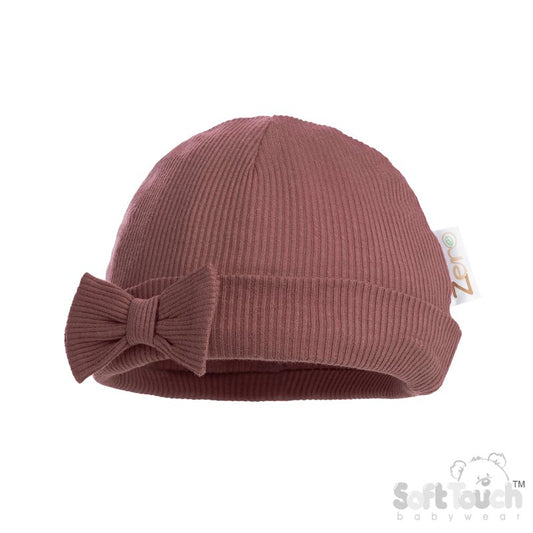 Ribbed Cotton Bow Hat | Pink | 0/6M