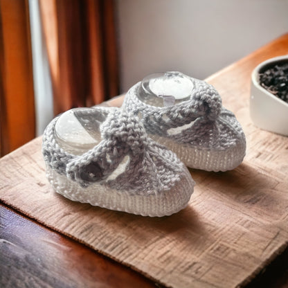 Baby Booties | Grey White T Bar